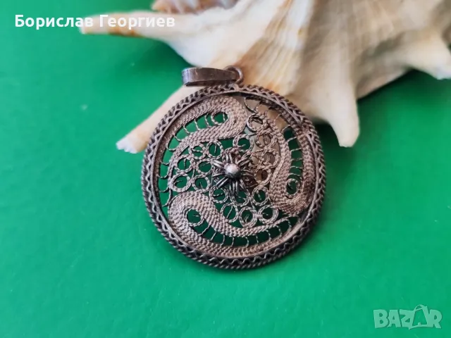 Сребърен медальон филигран, снимка 2 - Колиета, медальони, синджири - 50092240