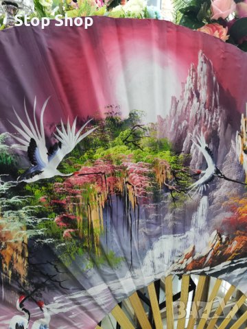 Голямо ръчно рисувано ветрило Внос Индонезия  Материал Бамбук  Размер 153 см широчина 90см височина, снимка 6 - Картини - 43029800
