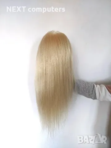 Фризьорска тренировъчна глава с ЕСТЕСТВЕНА коса 60см +стойка +аксесоар, снимка 4 - Фризьорски услуги - 47900107