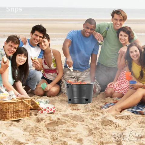 Преносимо барбекю - за балкон и къмпинг - дизайн на кофа - дръжка - Ø 27 см - черно, снимка 7 - Барбекюта - 48513886