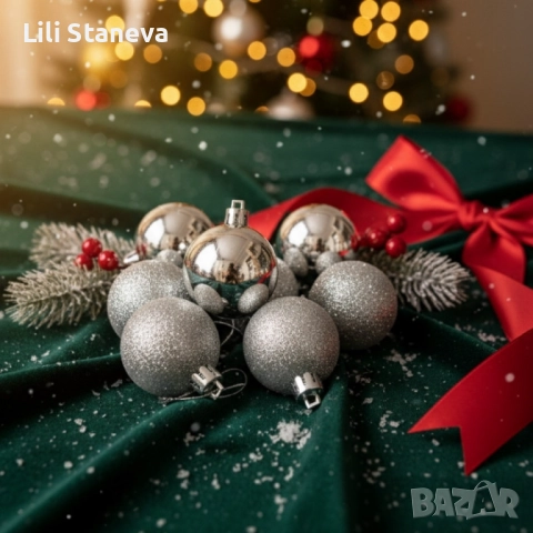 Комплект коледни топки 2 см – сребърни (8 бр.) и червени (16 бр.). , снимка 4 - Декорация за дома - 52863850