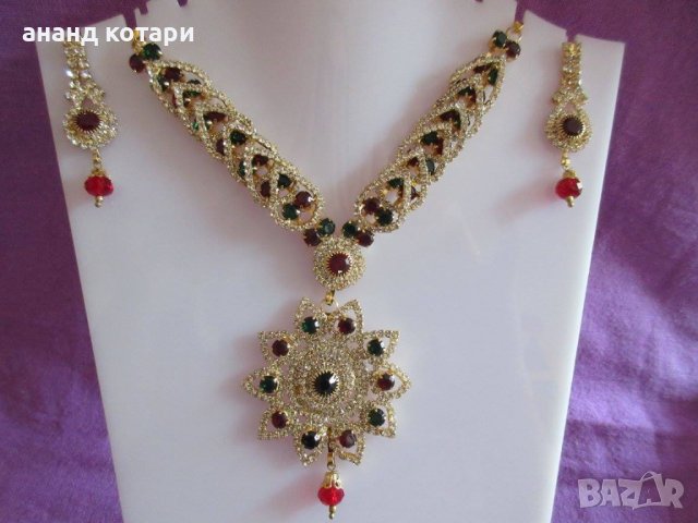 1. Комплект - обеци, колие S1-S7 индийски, снимка 3 - Бижутерийни комплекти - 39024437