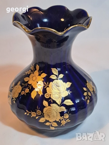 немска порцеланова ваза Wunziedel кобалт с 24 карата позлата М1