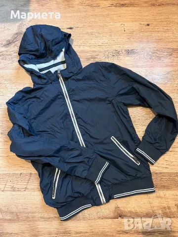 12-13г. H@M Тъмносиньо шушляково яке за момче с  качулка и памучна подплата 