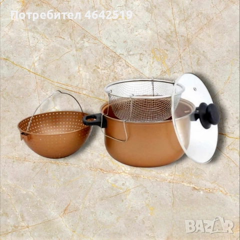 Тенджера с гевгир и кошница за пържене Voltz, 24*12.5см., Меден\въгл. стомана с незалеп. покр., снимка 6 - Съдове за готвене - 52407171