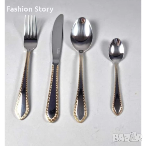 Комплект прибори за хранене Bohmann, Неръждаема стомана, 24 бр., Инокс със златист кант, снимка 2 - Прибори за хранене, готвене и сервиране - 52417312