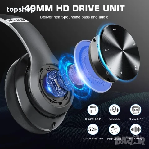 Нови безжични слушалки с микрофон 9S + TF карта, PC, Gaming, Bluetooth, Super Bass, Черни, снимка 2 - Bluetooth слушалки - 50511262