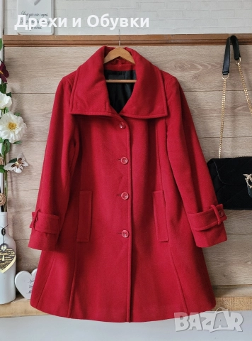 Тъмно червено палто Италия кашмир и вълна , снимка 7 - Палта, манта - 52691315