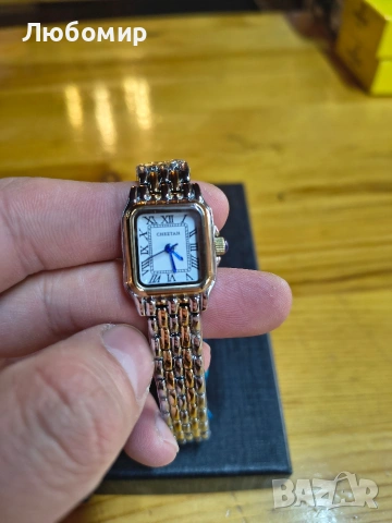 Дамски златни часовници CHEETAH с малка винтидж гривна, правоъгълен корпус, римски циферблат , снимка 3 - Дамски - 53172421