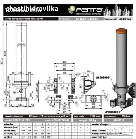 Хидравличен цилиндър PENTA 4C16801745002, снимка 2 - Части - 33074913