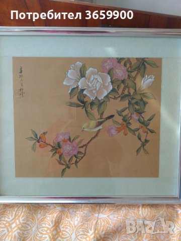 Уникална японска картина.Рисунка върху плат