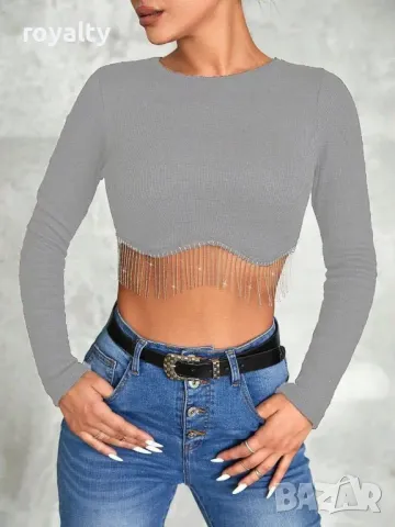 Бежова блуза с висулки , снимка 3 - Блузи с дълъг ръкав и пуловери - 49713579