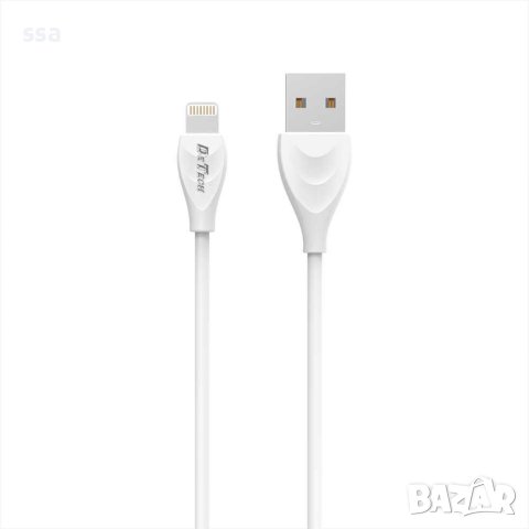 Кабел за данни и зареждане USB - Lightning (iPhone) 1.0m, Бял - DeTech, снимка 1 - USB кабели - 43351750