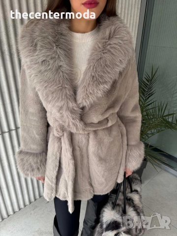 Сиво палто от еко косъм 