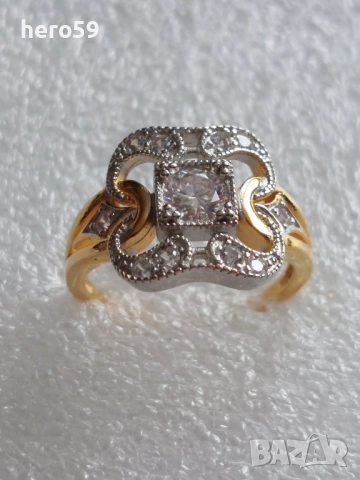  Дамски сребърен пръстен с лабораторен  диамант и 18 каратова позлата, снимка 15 - Пръстени - 51550438