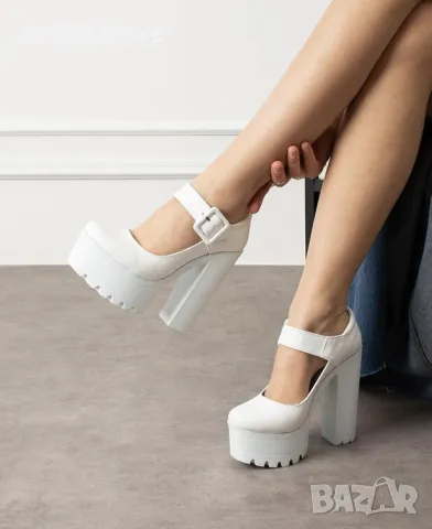 Обувки на ток - бяла кожа - FB20
