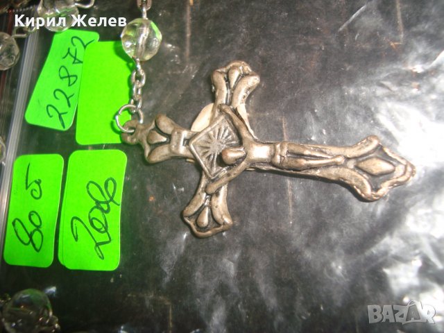 СТАРА КАТОЛИЧЕСКА ОГЪРЛИЦА - БРОЕНИЦА КРИСТАЛНА с РАЗПЯТИЕ и ИКОНКА 22872, снимка 5 - Антикварни и старинни предмети - 33434909