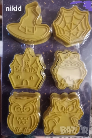 6 бр Хелоуин Halloween паяжина шапка коте пластмасови разглобяеми резци форми фондан тесто бисквитки