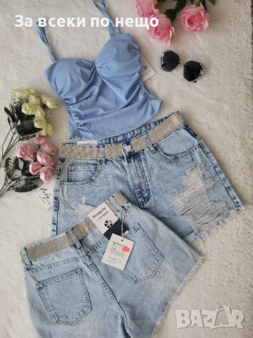 Дамски Къси Дънкови Панталони С Камъни И Накъсан Ефект🔝Дамски Къси Дънки С Накъсан Ефект Код BS-37, снимка 2 - Къси панталони и бермуди - 51242612