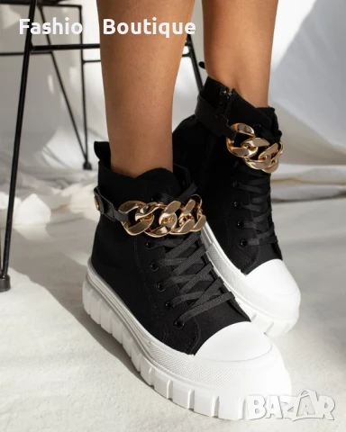 Черни дамски кецове- боти, снимка 3 - Маратонки - 51245372