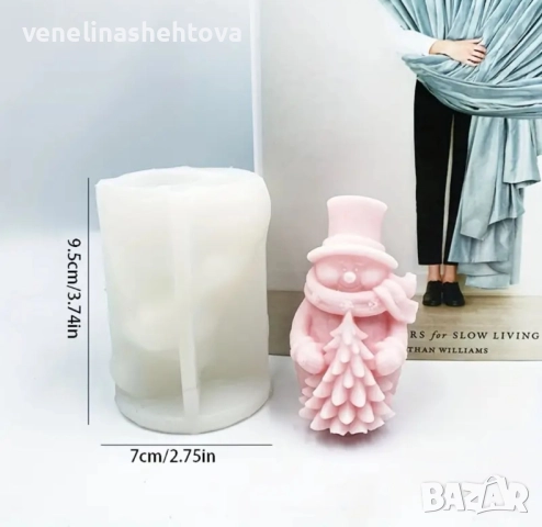 3D снежен човек с елха шапка шал силиконов молд форма свещи гипс сапун смола фондан , снимка 4 - Форми - 52299487