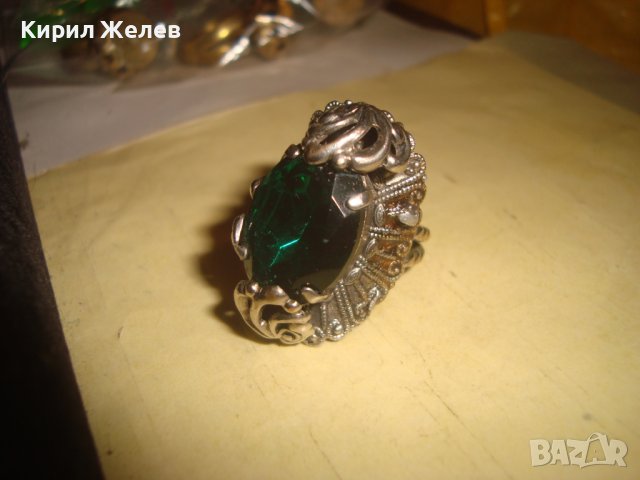 СТАР СКЪПОЦЕНЕН РЕТРО МЕДЕН ПОСРЕБРЕН ПРЪСТЕН с ОГРОМЕН ЮВЕЛИРНО ФАСЕТИРАН НАТУРАЛЕН ПЕРИДОТ 74201, снимка 9 - Антикварни и старинни предмети - 36772027