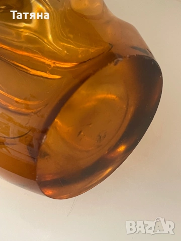 Стъклена ваза, стил Мурано, цвят медено-кехлибарен, снимка 4 - Антикварни и старинни предмети - 53135370