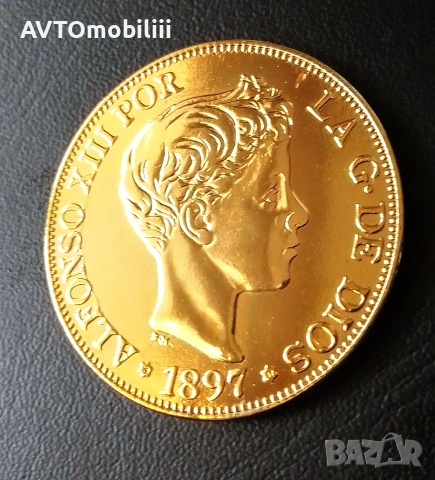 Позлатена Испанска голяма монета (41 ММ) 100 песети, снимка 3 - Нумизматика и бонистика - 52858459