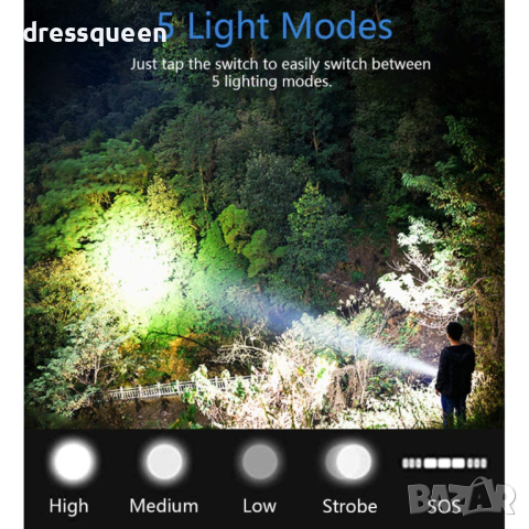 3954 Мощен лед фенер 8000 лумен POLICE, USB, акумулаторен, зуум, водоустойчив, снимка 3 - Къмпинг осветление - 44919504