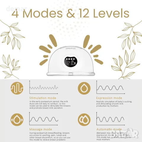 Starlee S39 Електрическа помпа за кърма, акумулаторна с приложение, 4 режима, 12 нива, 24 mm фланец, снимка 5 - Помпи за кърма - 47755141