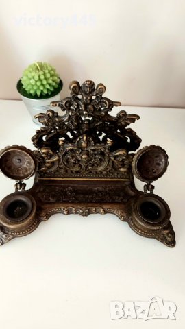 Старинна барокова бронзова мастилница, снимка 2 - Антикварни и старинни предмети - 40129321