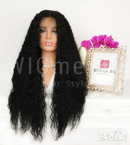 Дълга тъмно черна лейс фронт перука Елда, снимка 6 - Аксесоари за коса - 27775968