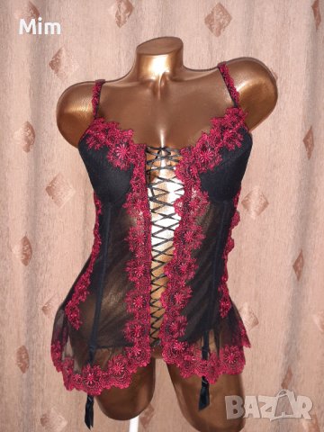 80 D Черен, прозрачен, еластичен корсет с жартиери , снимка 2 - Корсети, бюстиета, топове - 38801902