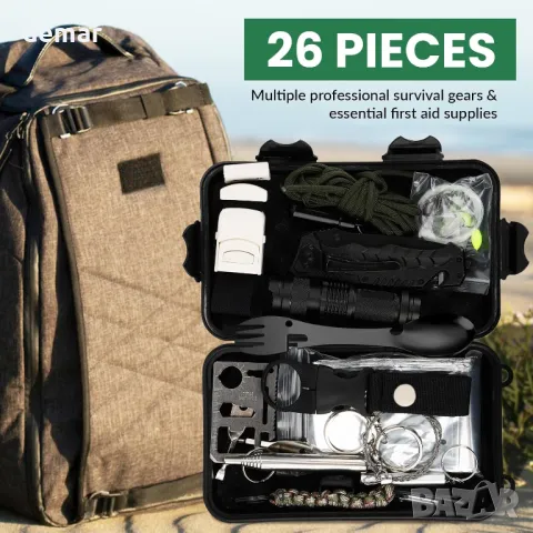 Комплект за оцеляване WOWOSS 25-в-1 Екипировка за оцеляване Многофункционални инструменти, снимка 6 - Други стоки за дома - 47296094