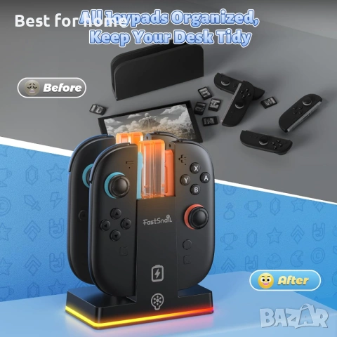 Зарядна докинг станция FASTSNAIL за Nintendo Switch 2 (2025) за Joy-Con 2, снимка 4 - Джойстици и геймпадове - 53572047