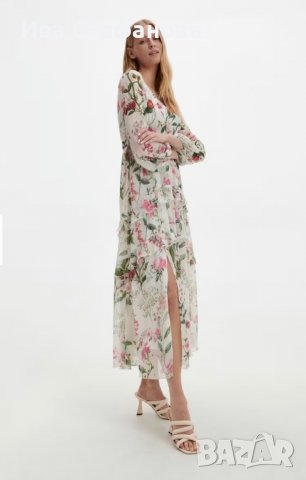нова феерична дълга висока талия елегантна женствена рокля Reserved флорален принт цветя . , снимка 4 - Рокли - 40191628