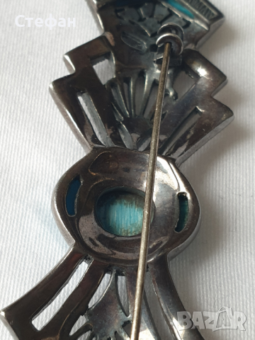 Сребърна брошка с тюркоаз, снимка 6 - Други - 44885076