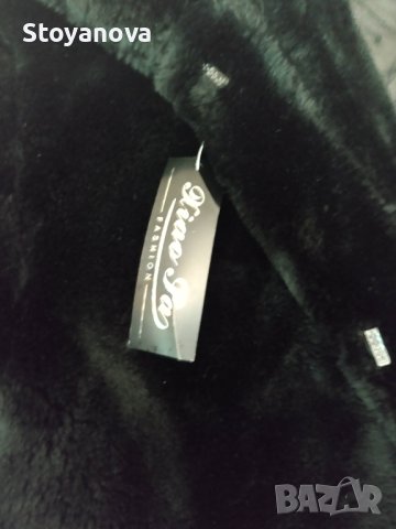 Дамско късо палто в черен цвят с косъм., снимка 3 - Палта, манта - 43155307