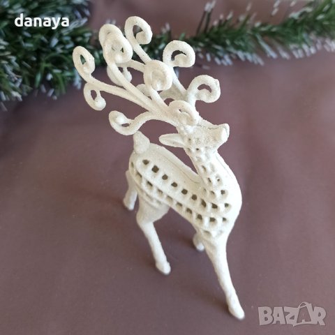 3230 Коледна декорация Бял елен с красиви рога, снимка 5 - Декорация за дома - 38535065
