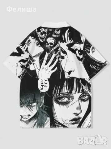  	Уникална Мъжка Риза Аниме / Манга / Арт Хорър Лица Дизайн , снимка 3 - Ризи - 50185695