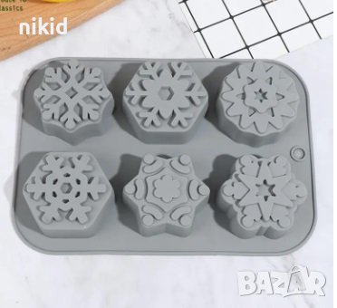 4 вид 6 Снежинки дълбока снежинка силиконов молд форма за кексчета мъфини гипс сапун калъп свещ