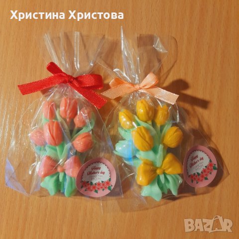 глицериново букетче от лалета , снимка 5 - Декорация за дома - 43901427