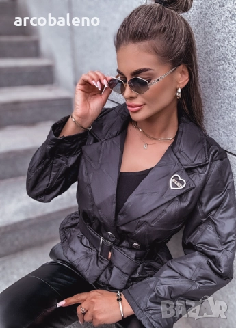 Дамско преходно ватирано яке с черен колан , снимка 3 - Якета - 51694509
