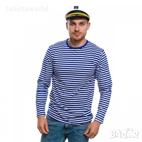 Нов мъжки моряшки комплект: моряшка блуза с дълъг ръкав и капитанска шапка, снимка 10 - Блузи - 32771009