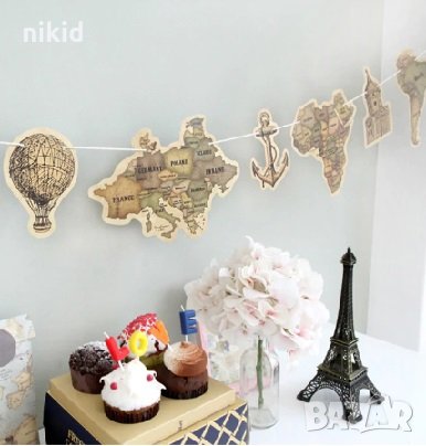2 вида Световна Карта на света компас картонен Банер парти гирлянд декор рожден ден, снимка 3 - Други - 26859072