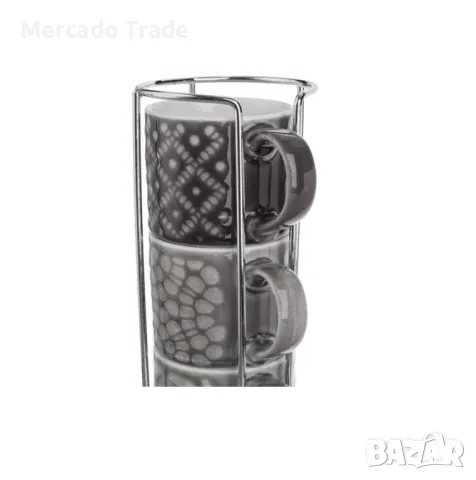 Комплект чаши за кафе Mercado Trade, Метална поставка, Сиви, снимка 3 - Чаши - 48985136