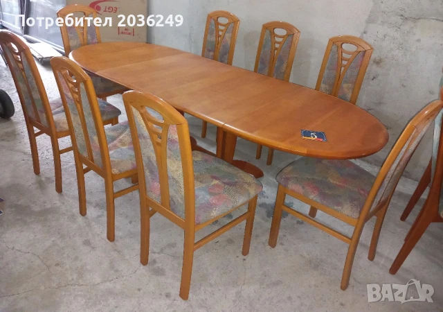 Комплект масивна разтегателна маса с 8 стола- Автомат, снимка 1