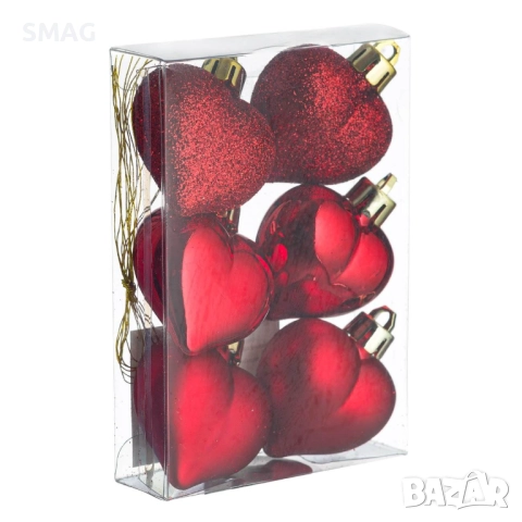 ChatGPT said:  Комплект коледни орнаменти сърца червени матови с брокат 5 см 6 бр._1207047, снимка 2 - Други - 52353522