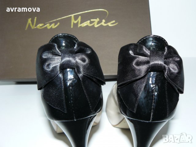 New Matic, Shoe Art, Lavorazione Artigiana бежаво/черно, панделка, висок ток 12см- 37 номер, 24.8см , снимка 6 - Дамски елегантни обувки - 28721899