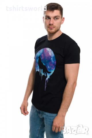 Нова мъжка тениска с дигитален печат Вълк - Луна, Серия вълци, снимка 3 - Тениски - 29040558